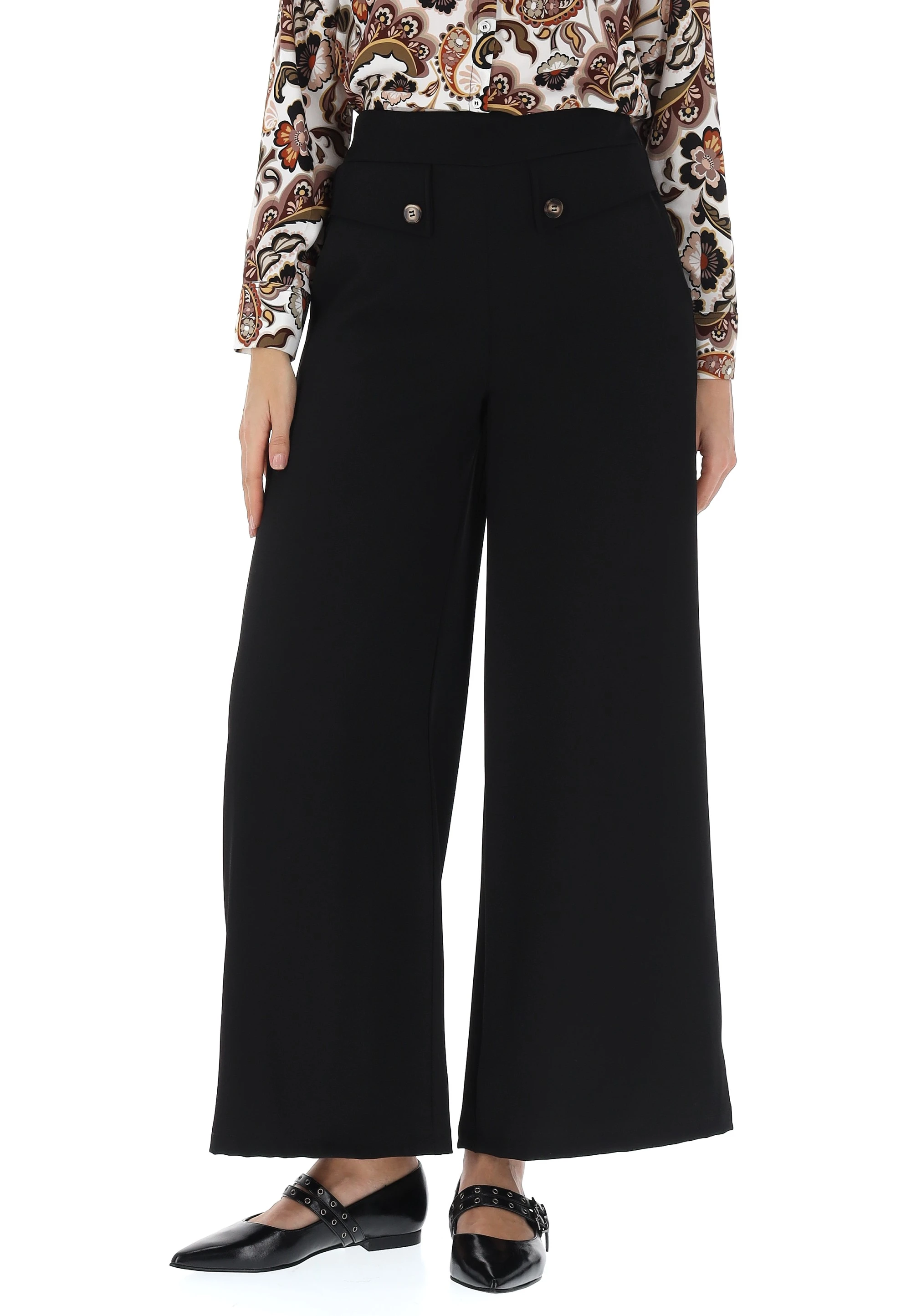 Pantalone a palazzo fluido Main&Land con pattine frontali